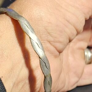 Vintage Mexico Mixed Metal Braided Bangle Bracelet Silver Brass Twisted Bangle